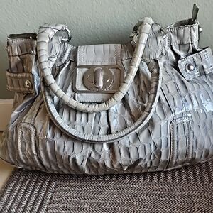 Guess Gray Ruched Shoulder Bag with Chrome Accents